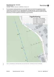 Kart som viser magnetfeltfordeling (isolinjer) i forhold til terreng og bygninger i Storinden-området.