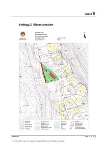 Situasjonsplan (basiskart) som viser tomtens plassering i forhold til nabolag, høydemålerlinjer og eiendomsnummer.