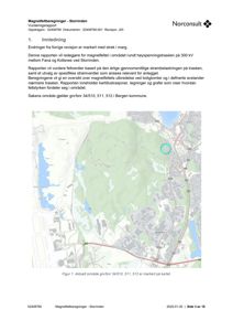 Kart over et område i Bergen kommune med markerte eiendommer (gnr/bnr) og en sirkel som viser et spesifikt område.