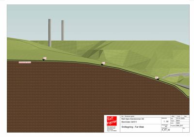 Snittegning som viser terrengprofilen med høydemålinger (31.0, 31.5, 79.1) og underliggende jordlag.