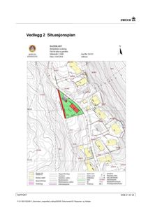 Situasjonsplan (basiskart) som viser topografi, eiendomsinndeling og bygningsplasseringer.