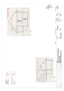 Snittegning av en bygning med tittelen 'Snitt A' og 'Snitt B'.