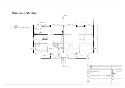 Etasjeplan (hovedetasje) for en 4-mannsbolig med romfordeling, dører, vinduer og mål.