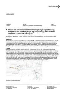 Fotografi av et dokument (søknad) fra Norconsult om rammetillatelse til vannforsyningsanlegg i Evenes.