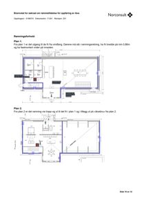 Plantegning som viser romfordeling og rømningssoner for et hus (Plan 1 og Plan 2).