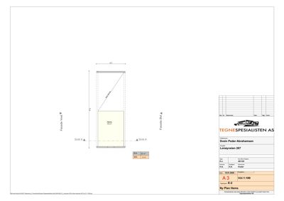 Snittegning (Snitt A-A) som viser tverrsnittet av en bygning med en helling i taket.