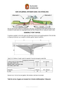 Tegning og tabell som viser siktskrav for T-kryss i Ålesund kommune, inkludert dimensjoner og beregningsmetoder.