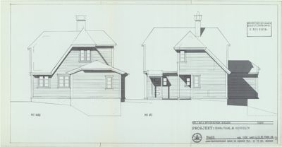 Fasadetegning som viser bygningens utsyn mot nord og mot øst.