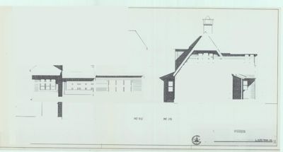 Fasadetegning som viser front- og sideopprikk av en villa med vinduer, tak og taklys.