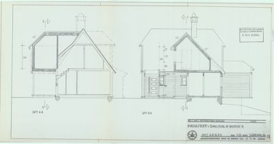 Snittegning (Snitt A-A og B-B) som viser tverrsnittet gjennom en bygning med oppgitt mål og konstruksjonsdetaljer.