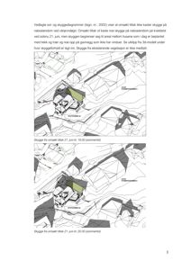 Fotografi av en side fra en byggesak som viser sol- og skyggediagrammer for et tilsiktet tiltak.