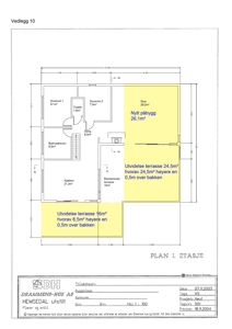 Etasjeplan (Plan 1. Etasje) som viser romfordeling, arealer og dimensjoner for en bolig.