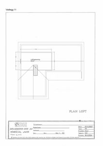 Etasjeplan for loft/loftoppbevaring i en bygning, med romfordeling og mål.