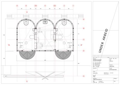 Etasjeplan (topplan) som viser romfordeling, dimensjoner og detaljer for en toalett- eller dusjromsgruppe.
