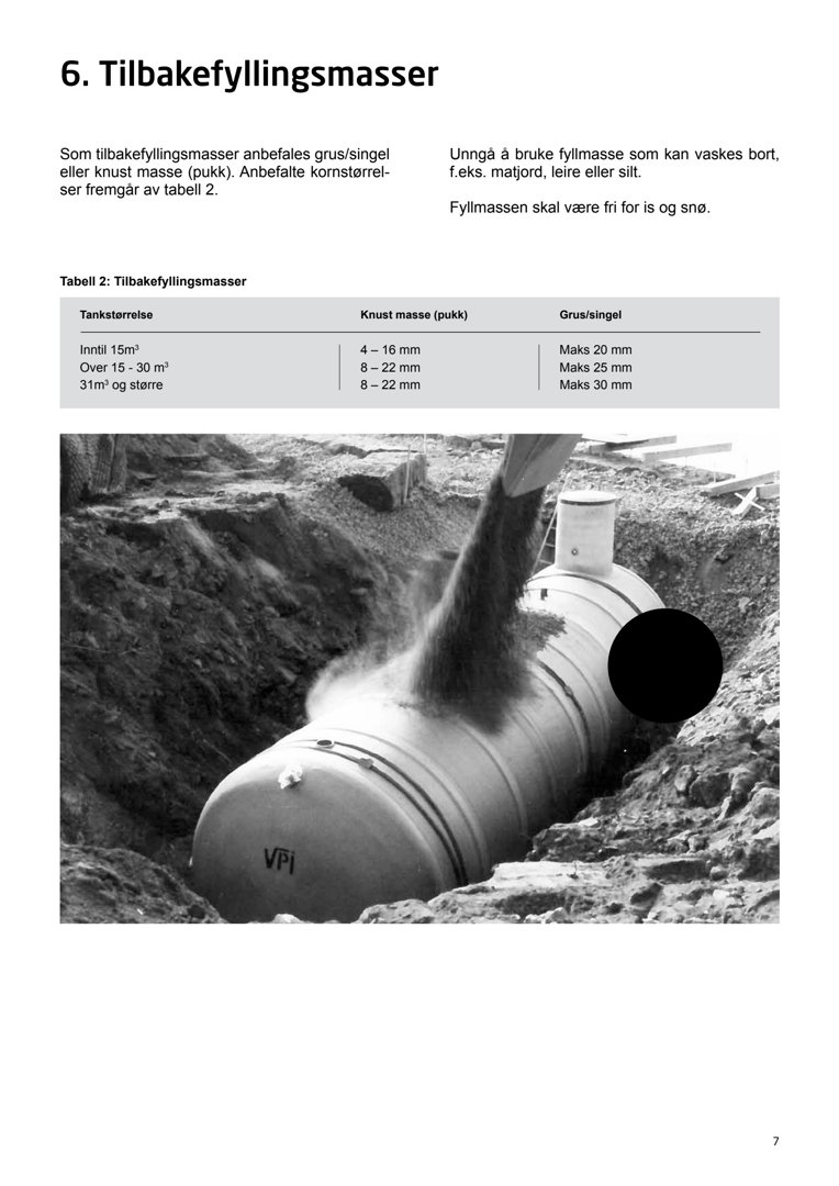 Fotografi av en tank som blir fylt med tilbakefyllingsmasse under en byggeprosess.