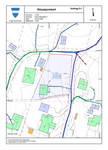 Situasjonskart som viser eiendomsgrunn, nabolag, veier og topografi for Indre Eiledden 1.