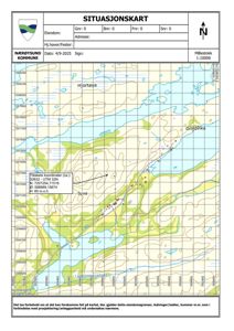 Situasjonskart fra Nærøysund kommune som viser topografi, vannmasser og eiendomsgranser for et område ved Hjørta og Grindvika.