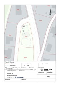 Situasjonsplan som viser tomtens plassering (43/388) i forhold til nabolag, vei og vannledninger.
