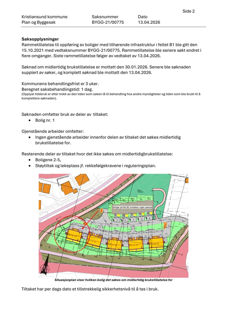 Situasjonsplan som viser plasseringen av boliger på felt B2 i forhold til egen adkomst.
