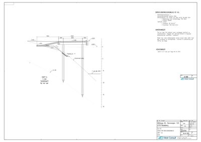 Snittegning (Tversnitt) som viser grunnforhold, fyllmasser og konstruksjon under et bygg.