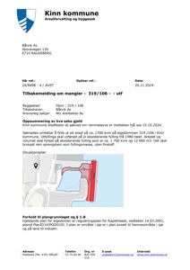 Situasjonsplan som viser eiendommen 319/106 i forhold til nabolag, sjø og industriområder.