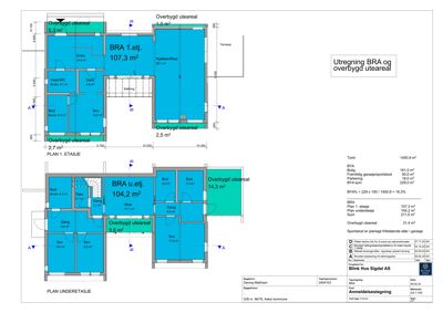 Etasjeplaner for PLAN 1. ETASJE og PLAN UNDERETASJE med romfordeling og arealoppsett.