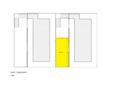 Fasade tegning (fugleperspektiv) med romfordeling og dimensjoner