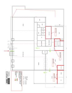 Etasjeplan for 1. etasje som viser romfordeling, vegger, dører og innredning.
