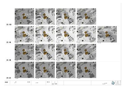 Situasjonsplaner som viser bygningenes plassering i forhold til veier og nabobebyggelse, med solforhold ved ulike tidspunkter.