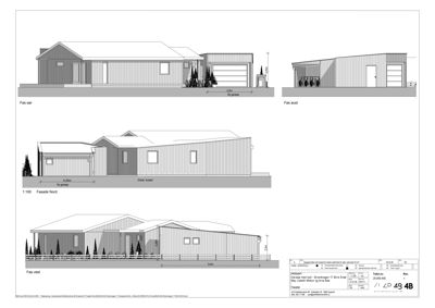 Fasadetegning som viser bygningens utseende fra fire ulike sider (Fas sør, Fas øst, Fasade Nord, Fas vest).