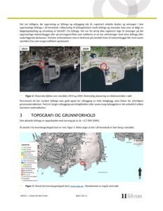 Historiske flyfoto fra 2014 og 2020 av et område, samt et utsnitt fra en kvartærgeologisk kart.