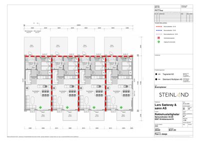 Etasjeplan (Plan 2. etasje) som viser romfordeling, mål og funksjoner for en rekkehusleilighet.