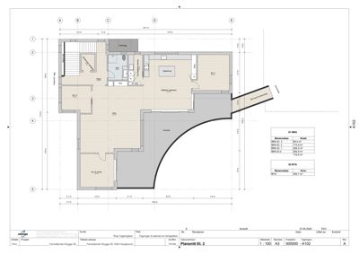 Etasjeplan (Et. 2) som viser romfordeling, dimensjoner og arealoppsummering for et hus.