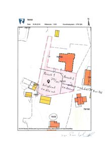 Situasjonsplan som viser tomtens (Parsell 1) plassering i forhold til nabolag, med angitt areal og koordinatsystem.