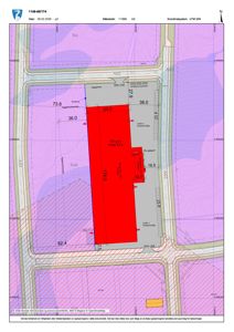 Situasjonsplan som viser tomtens grenser, nabolag, veier og bygningers plassering med mål.