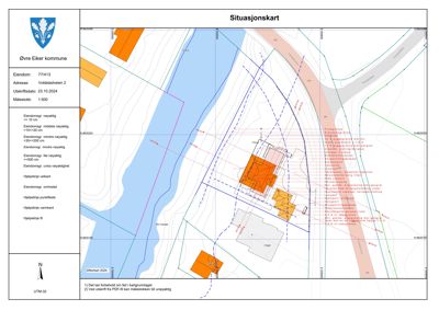 Situasjonskart som viser eiendomsområde, bygningstilhørighet og nabolag.