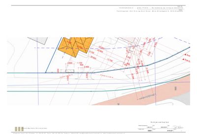 Avkjørseisplan som viser tomtens geometri, grenser og avkjøringslinjer.