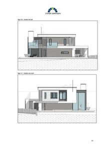 Bildet viser to fasadetegninger av en moderne bolig, merket som 'Fasade mot sør' og 'Fasade mot nord'.