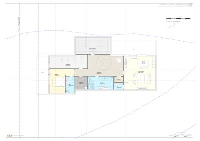 Etasjeplan som viser romfordeling, møbler og veggkonstruksjoner i en bolig.