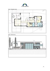 Bildet viser en tegning med to figurer: Figur 8 er en plantegning av 2. etasje, og Figur 9 er en fasadetegning. Den øverste tegningen er en plantegning.