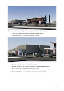 3D-visualisering av en bolig med tekstmeldinger om konstruksjon og dispensasjon.