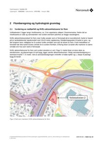 Kart som viser NVEs flomaktuellhetssone (fargelagt område) og eiendomsplassering (Vollstadveien 2).