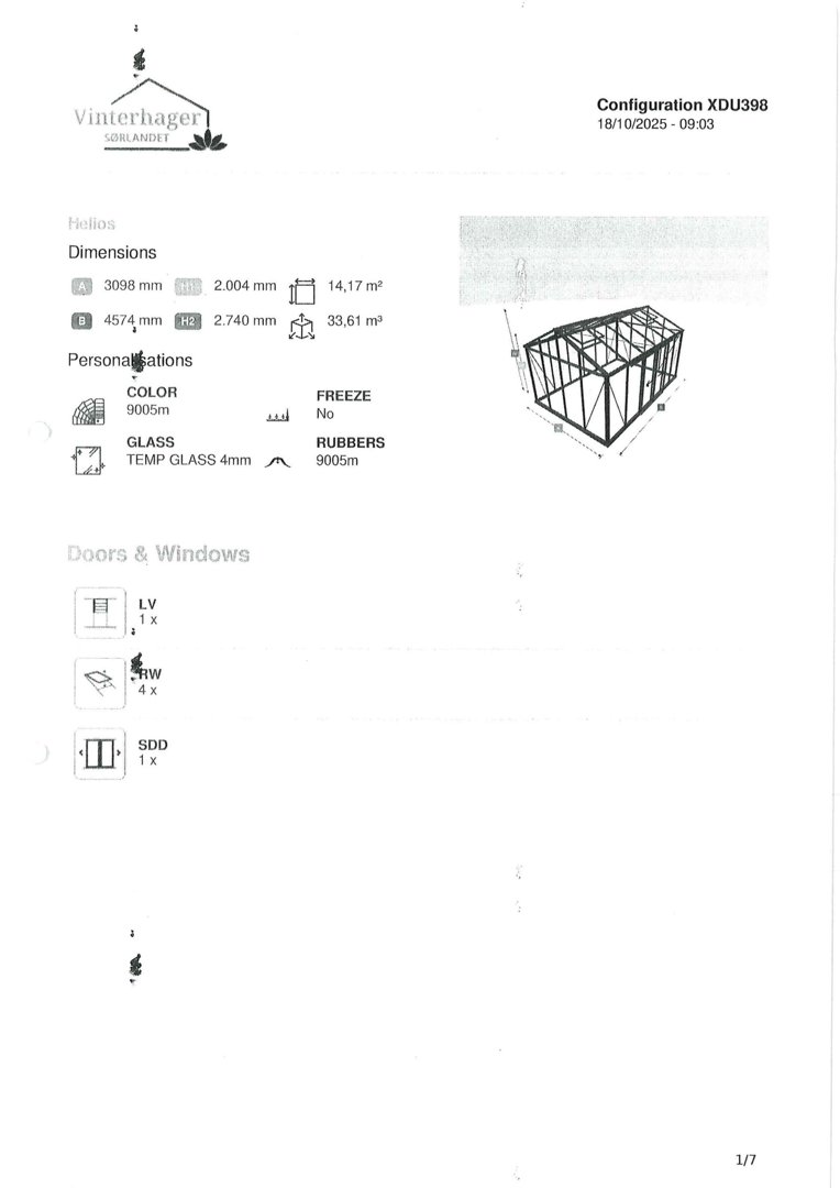 3D-visualisering (rendering) av en helios-modul (XDU398) med angitte dimensjoner og personaliseringer.