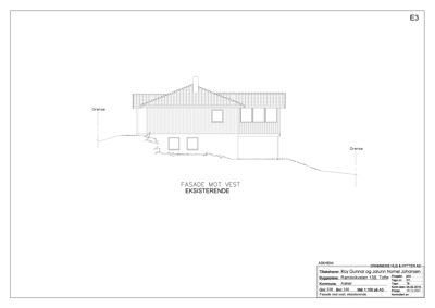 Fasadetegning av en eksisterende bygning sett mot vest.