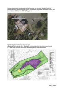 Bildet viser to kart som illustrerer eiendomsgrenser, arealbruk og reguleringsplaner for en garasje og en flyplass.