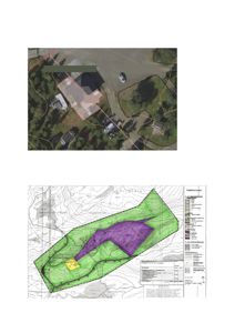 Bildet viser to kart som illustrerer eiendomsgrenser, arealbruk og reguleringsplaner for en garasje og en flyplass.