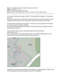 Kartutsnitt (situasjonsplan) som viser tomtene 205/1, 205/8 og 5/10, samt plassering av eksisterende bygninger og et antatt annekset.