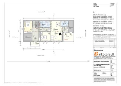 Etasjeplan (1. etasje) som viser romfordeling, dimensjoner og funksjoner for en bolig.