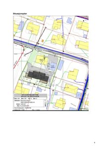 Situasjonsplan (situasjonskart) som viser bygningens plassering i forhold til nabolaget, veier og eksisterende bygg.