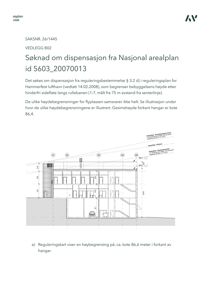 Snittegning som viser bygningens tverrsnitt, høyder og forhold til reguleringens høydebegrensning.
